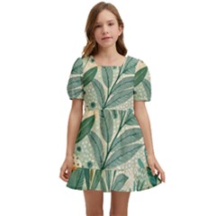 Leaves Pattern Flora Nature Kids  Short Sleeve Dolly Dress by Posterlux