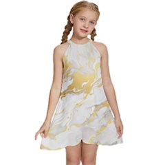 Marble Pattern Kids  Halter Collar Waist Tie Chiffon Dress by Posterlux