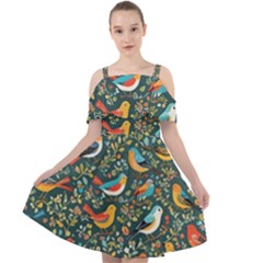 Birds Pattern Flowers Whimsical Cut Out Shoulders Dress by Salmanaz77