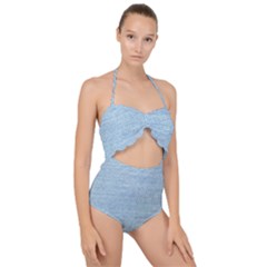 Blue Denim Texture, Macro Scallop Top Cut Out Swimsuit by kyorashop23
