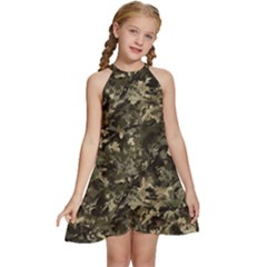 Camouflage Army Survival Uniform Kids  Halter Collar Waist Tie Chiffon Dress by Posterlux