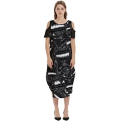 Cryptic Creature Pattern  Cold Shoulder Loose Fit Dress With Pockets by dflcprintsclothing