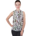 Bottle Chic Print Patterns Mock Neck Chiffon Sleeveless Top View1