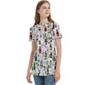 Bottle Chic Print Patterns Women s Zip Front V-Neck Short Sleeve Casual Top Pocket Shirt View2