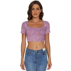 Pink Fabric Texture, Knitted Pink Texture, Short Sleeve Square Neckline Crop Top  by kyorashop23