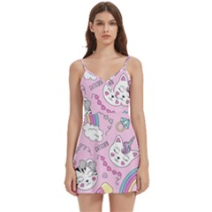 Beautiful Cute Animals Pattern Pink Body Wrap Sleeveless V-neck Mini Dress by Grandong