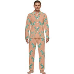 Turquoise Dragonfly Insect Paper Men s Long Sleeve Velvet Pocket Pajamas Set by anzea