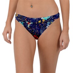 Festive Floral Pattern Christmas Blue Floral Flower Foliage Leaves Pattern Red Snow Winter Band Bikini Bottoms by Maspions