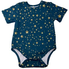 Star Golden Pattern Christmas Design White Gold Baby Short Sleeve Bodysuit by Apen