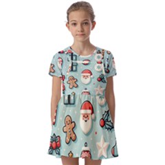 Christmas Decoration Angel Kids  Short Sleeve Pinafore Style Dress by Apen