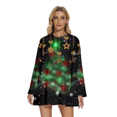 Christmas Star Jewellery Round Neck Long Sleeve Bohemian Style Chiffon Mini Dress by anzea