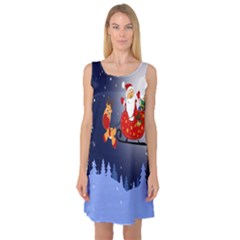 Deer Santa Claus Flying Trees Moon Night Merry Christmas Sleeveless Satin Nightdress by anzea