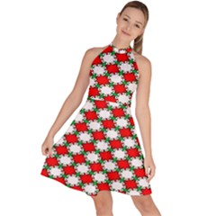 Christmas Star Red Green Sleeveless Halter Neck A-line Dress by anzea