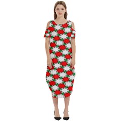 Christmas Star Red Green Cold Shoulder Loose Fit Dress With Pockets by anzea