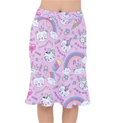 Beautiful Cute Animals Pattern Pink Short Mermaid Skirt by Grandong