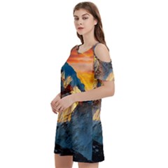 Himalaya Nature Mountain Women s Cold Shoulder Round Neck Mini Dress by Bedest