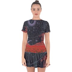 Astrology Surreal Surrealism Trippy Visual Art Drop Hem Mini Chiffon Dress by Bedest