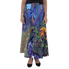 Psychedelic Digital Art Artwork Landscape Colorful Flared Maxi Skirt by Bedest