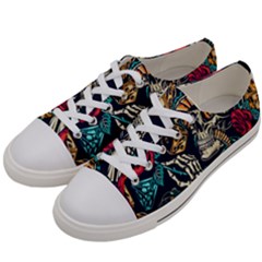 Vintage Art Tattoos Colorful Seamless Pattern Women s Low Top Canvas Sneakers by Bedest