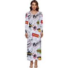 Pattern Seamless Texture Cartoon Long Sleeve Longline Maxi Dress by Bedest