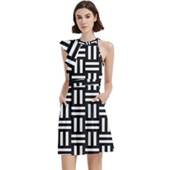 Frets Mosaic Pattern Geometric Cocktail Party Halter Sleeveless Dress With Pockets by Bedest