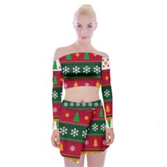 Christmas Time Pattern Christmas Ornament Off Shoulder Top With Mini Skirt Set by Bedest