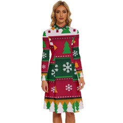 Christmas Time Pattern Christmas Ornament Long Sleeve Shirt Collar A-line Dress by Bedest