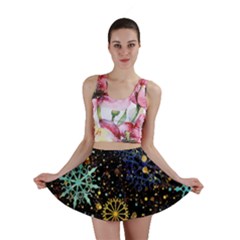 Gold Teal Snowflakes Gold Abstract Christmas Mini Skirt by Bedest