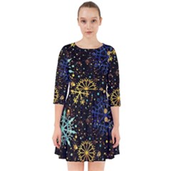 Gold Teal Snowflakes Gold Abstract Christmas Smock Dress by Bedest