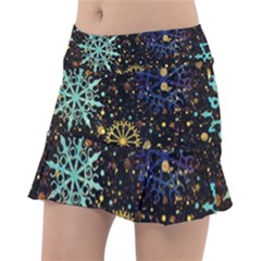 Gold Teal Snowflakes Gold Abstract Christmas Classic Tennis Skirt by Bedest