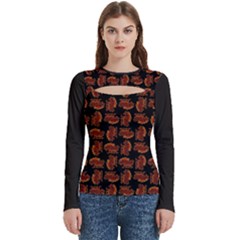 Fantasy Skeleton Dragon Hand Drawn Motif Pattern Women s Cut Out Long Sleeve T-shirt by dflcprintsclothing