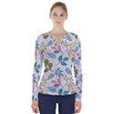 Leaf pattern  V-Neck Long Sleeve Top View1