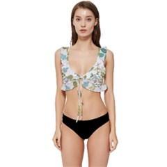 Leaf Pattern  Low Cut Ruffle Edge Bikini Top by Safari