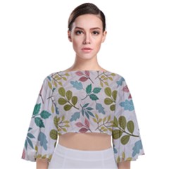 Leaf Seamless Pattern  Tie Back Butterfly Sleeve Chiffon Top by Safari