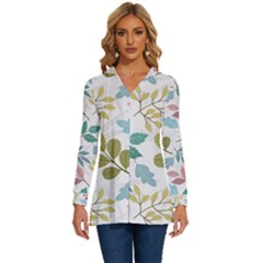 Leaf Seamless Pattern  Long Sleeve Drawstring Hooded Top by Safari