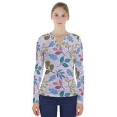 Leaf Seamless Pattern  V-neck Long Sleeve Top by Safari