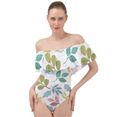 Leaf Seamless Pattern  Off Shoulder Velour Bodysuit  by Safari