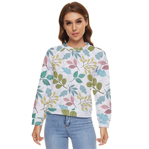 Leaf Seamless Pattern  Women s Long Sleeve Raglan T-shirt by Safari