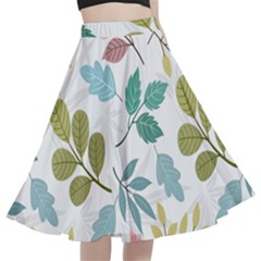 Leaf Seamless Pattern  A-line Full Circle Midi Skirt With Pocket by Safari