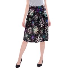 Shiny Winter Snowflake Abstract Christmas Cold Crystal December Midi Beach Skirt by Bedest