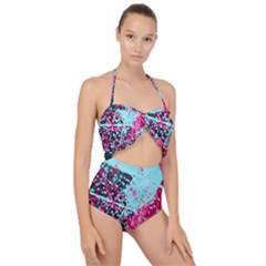Colorful Splashes Grunge, Abstract Art Scallop Top Cut Out Swimsuit by kyorashop23