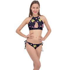 Foliage Pattern, Adorable Beautiful Cross Front Halter Bikini Set by kyorashop23