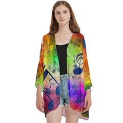 Music Texture, Grunge Music Background Open Front 3/4 Sleeve Batwing Chiffon Cardigan Kimono