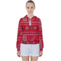 Red Christmas Pattern Xmas Decorations, Christmas Knitted Texture Women s Tie Up Sweat View1