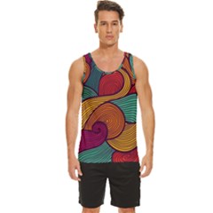 Swirly, Abstract, Multi Colored, Pattern, Men s Wide Collar Tank Top by kyorashop23