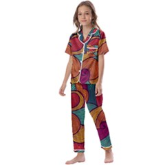 Swirly, Abstract, Multi Colored, Pattern, Kids  Satin Short Sleeve Pajamas Set by kyorashop23