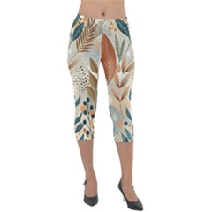 Leaves Pattern Floral Lightweight Velour Capri Leggings  by Salmanaz77