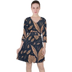 Background Pattern Leaves Texture Quarter Sleeve Ruffle Waist Dress by Salmanaz77