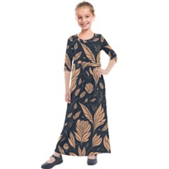 Background Pattern Leaves Texture Kids  Quarter Sleeve Maxi Dress by Salmanaz77