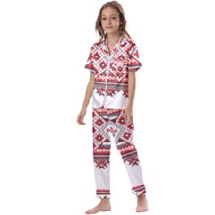 Retro Knitting Patterns Seamless Kids  Satin Short Sleeve Pajamas Set by Bedest